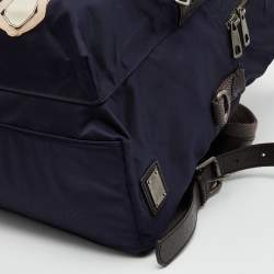 Pre Owned Dolce & Gabbana Navy Blue/Brown Nylon and Leather Printed Backpack