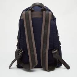 Pre Owned Dolce & Gabbana Navy Blue/Brown Nylon and Leather Printed Backpack
