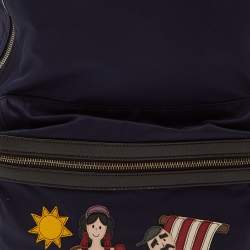 Pre Owned Dolce & Gabbana Navy Blue/Brown Nylon and Leather Printed Backpack