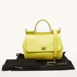 Dolce & Gabbana Lime Yellow Leather Large Miss Sicily Top Handle Bag