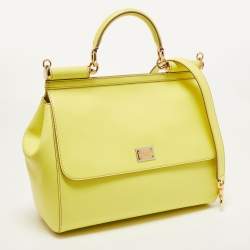 Dolce & Gabbana Lime Yellow Leather Large Miss Sicily Top Handle Bag