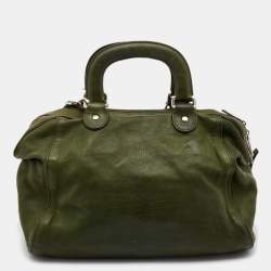 Pre Owned Dolce & Gabbana Olive Green Leather Miss Catch Satchel