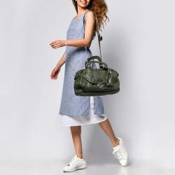 Pre Owned Dolce & Gabbana Olive Green Leather Miss Catch Satchel