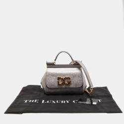 Pre Owned Dolce & Gabbana Silver Leather Mini Crystal and Spike DG Logo Miss Sicily Bag