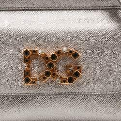 Pre Owned Dolce & Gabbana Silver Leather Mini Crystal and Spike DG Logo Miss Sicily Bag