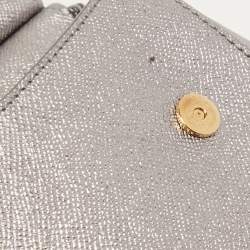 Pre Owned Dolce & Gabbana Silver Leather Mini Crystal and Spike DG Logo Miss Sicily Bag