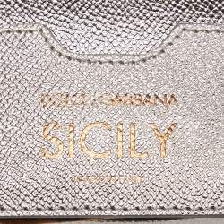 Pre Owned Dolce & Gabbana Silver Leather Mini Crystal and Spike DG Logo Miss Sicily Bag