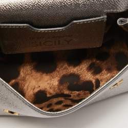 Pre Owned Dolce & Gabbana Silver Leather Mini Crystal and Spike DG Logo Miss Sicily Bag