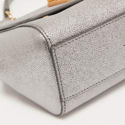 Pre Owned Dolce & Gabbana Silver Leather Mini Crystal and Spike DG Logo Miss Sicily Bag