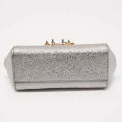 Pre Owned Dolce & Gabbana Silver Leather Mini Crystal and Spike DG Logo Miss Sicily Bag