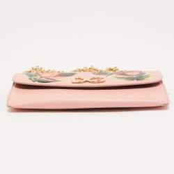 Pre Owned Dolce & Gabbana Pink Floral Print Leather DG Logo Chain Clutch