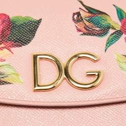Pre Owned Dolce & Gabbana Pink Floral Print Leather DG Logo Chain Clutch