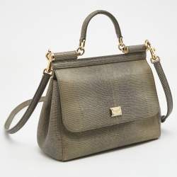 Pre Owned Dolce & Gabbana Grey Lizard Embossed Leather Medium Miss Sicily Top Handle Bag