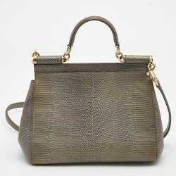 Pre Owned Dolce & Gabbana Grey Lizard Embossed Leather Medium Miss Sicily Top Handle Bag