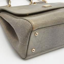 Pre Owned Dolce & Gabbana Grey Lizard Embossed Leather Medium Miss Sicily Top Handle Bag