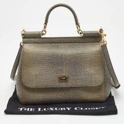 Pre Owned Dolce & Gabbana Grey Lizard Embossed Leather Medium Miss Sicily Top Handle Bag