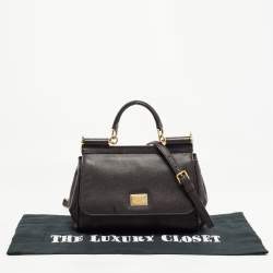 Pre Owned Dolce & Gabbana Dark Brown Leather Medium Miss Sicily Top Handle Bag
