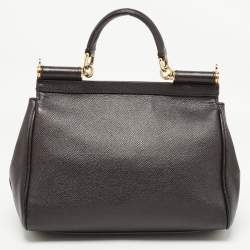 Pre Owned Dolce & Gabbana Dark Brown Leather Medium Miss Sicily Top Handle Bag