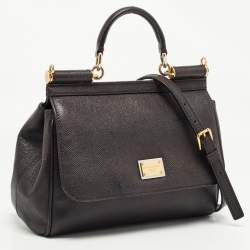 Pre Owned Dolce & Gabbana Dark Brown Leather Medium Miss Sicily Top Handle Bag