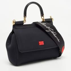 Dolce & Gabbana Black Neoprene Small Miss Sicily Top Handle Bag