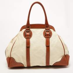 Pre Owned Dolce & Gabbana Brown/Cream Coated Canvas and Leather Miss Romantique Bag