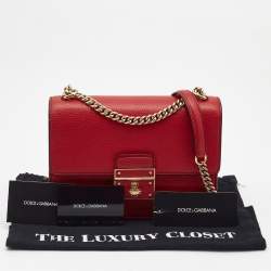 Pre Owned Dolce & Gabbana Red Leather Small Rosalia Shoulder Bag