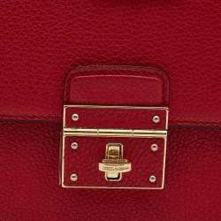 Pre Owned Dolce & Gabbana Red Leather Small Rosalia Shoulder Bag