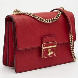 Pre Owned Dolce & Gabbana Red Leather Small Rosalia Shoulder Bag