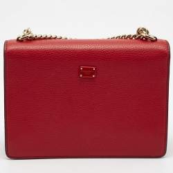 Pre Owned Dolce & Gabbana Red Leather Small Rosalia Shoulder Bag