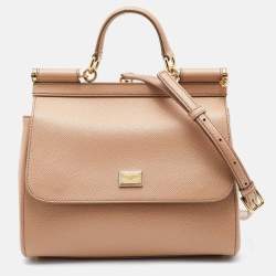 Pre Owned Dolce & Gabbana Beige Leather Medium Miss Sicily Top Handle Bag