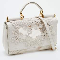 مملوكة مسبقًا Dolce & Gabbana White PVC, Lace and Python Miss Sicily Top Handle Bag