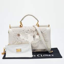 مملوكة مسبقًا Dolce & Gabbana White PVC, Lace and Python Miss Sicily Top Handle Bag