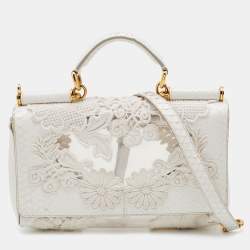 مملوكة مسبقًا Dolce & Gabbana White PVC, Lace and Python Miss Sicily Top Handle Bag