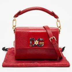 Dolce & Gabbana Red Lizard Embossed Leather DG Millennials Top Handle Bag