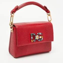 Dolce & Gabbana Red Lizard Embossed Leather DG Millennials Top Handle Bag