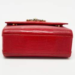 Dolce & Gabbana Red Lizard Embossed Leather DG Millennials Top Handle Bag