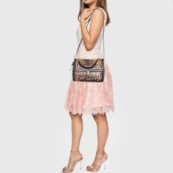 Pre Owned Dolce & Gabbana Black/Brown Leopard Print Coated Canvas and Leather Padlock Top Handle Bag