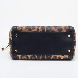 Pre Owned Dolce & Gabbana Black/Brown Leopard Print Coated Canvas and Leather Padlock Top Handle Bag