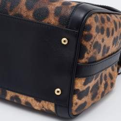 Pre Owned Dolce & Gabbana Black/Brown Leopard Print Coated Canvas and Leather Padlock Top Handle Bag