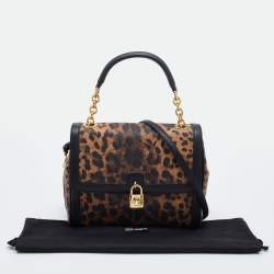Pre Owned Dolce & Gabbana Black/Brown Leopard Print Coated Canvas and Leather Padlock Top Handle Bag