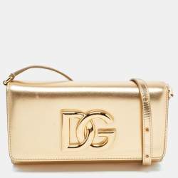 Pre Owned Dolce & Gabbana Gold Glossy Leather DG Logo Shoulder Bag