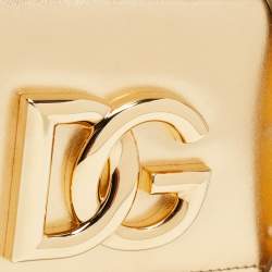 Pre Owned Dolce & Gabbana Gold Glossy Leather DG Logo Shoulder Bag