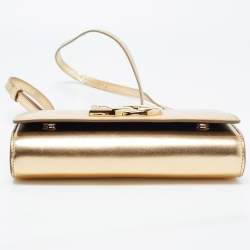 Pre Owned Dolce & Gabbana Gold Glossy Leather DG Logo Shoulder Bag