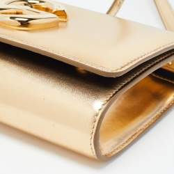 Pre Owned Dolce & Gabbana Gold Glossy Leather DG Logo Shoulder Bag