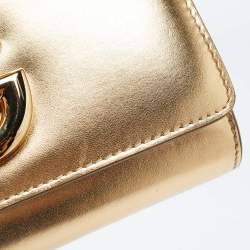 Pre Owned Dolce & Gabbana Gold Glossy Leather DG Logo Shoulder Bag