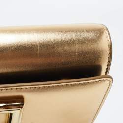 Pre Owned Dolce & Gabbana Gold Glossy Leather DG Logo Shoulder Bag