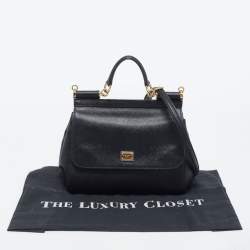Pre Owned Dolce & Gabbana Black Leather Medium Miss Sicily Top Handle Bag
