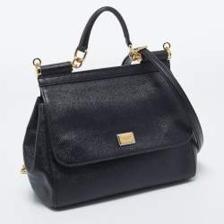 Pre Owned Dolce & Gabbana Black Leather Medium Miss Sicily Top Handle Bag