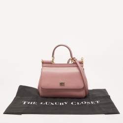 Pre Owned Dolce & Gabbana Light Pink Leather Small Miss Sicily Top Handle Bag