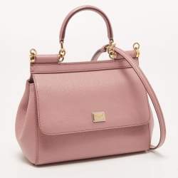 Pre Owned Dolce & Gabbana Light Pink Leather Small Miss Sicily Top Handle Bag